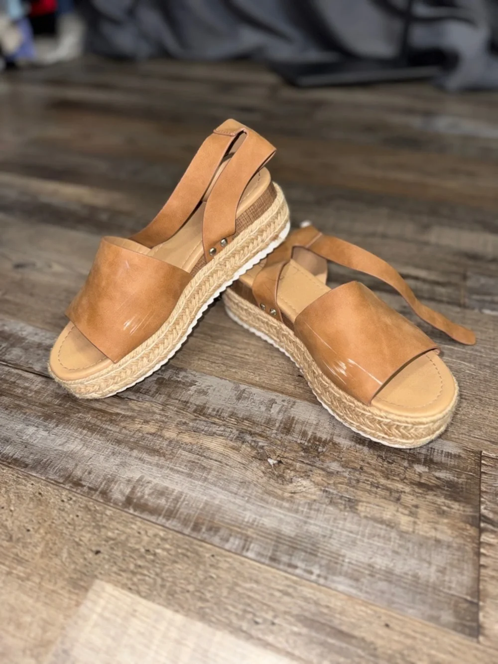 Soda Espadrille Platform Sandals Tan Ankle Strap Boho Summer Size 8